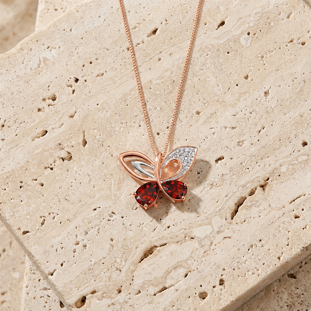 Rose Gold Classic Pendant Necklace Garnet 10K — Fedora