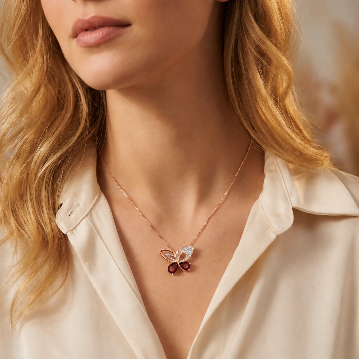 Rose Gold Classic Pendant Necklace Garnet 10K — Fedora