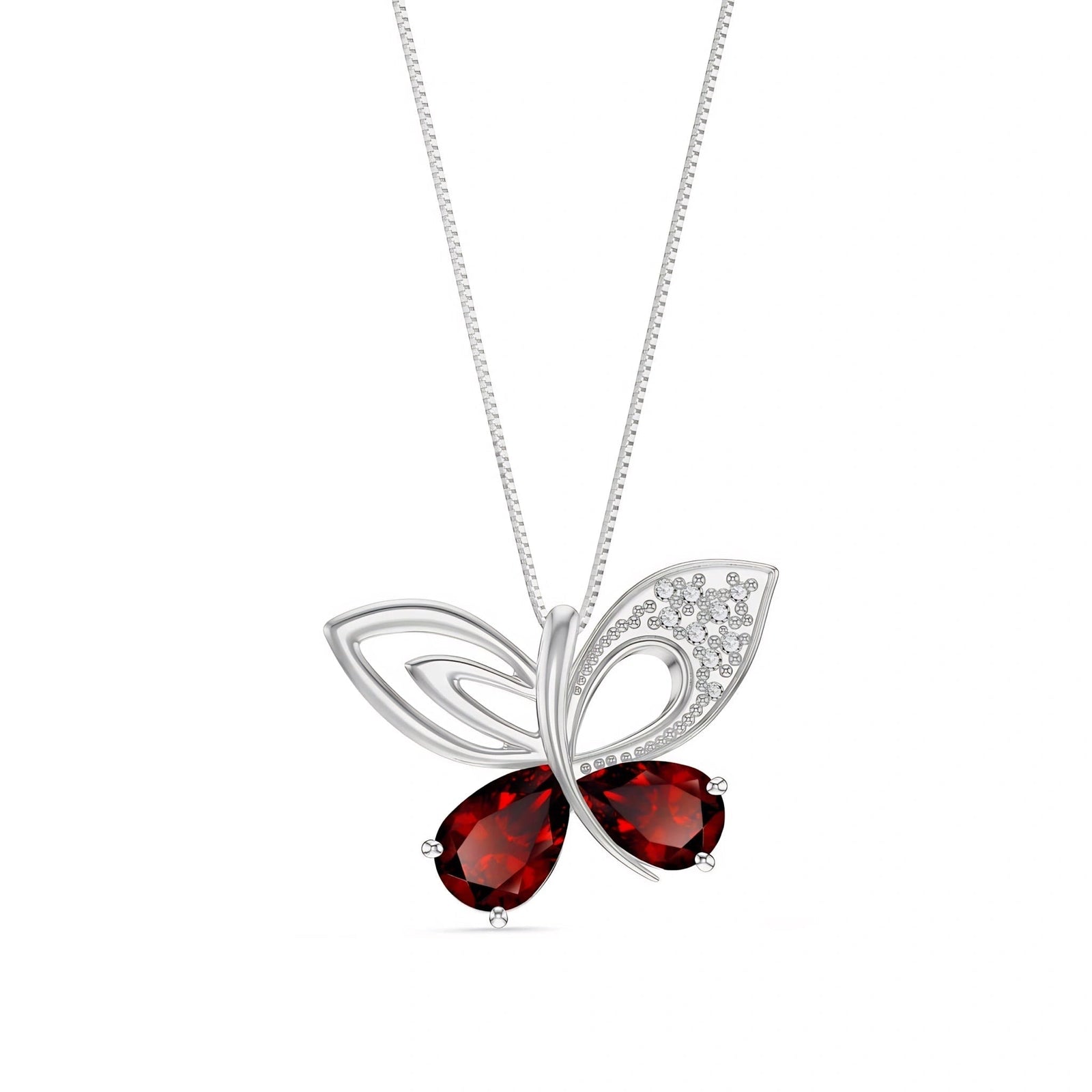 White Gold Classic Pendant Necklace Garnet 10K — Fedora