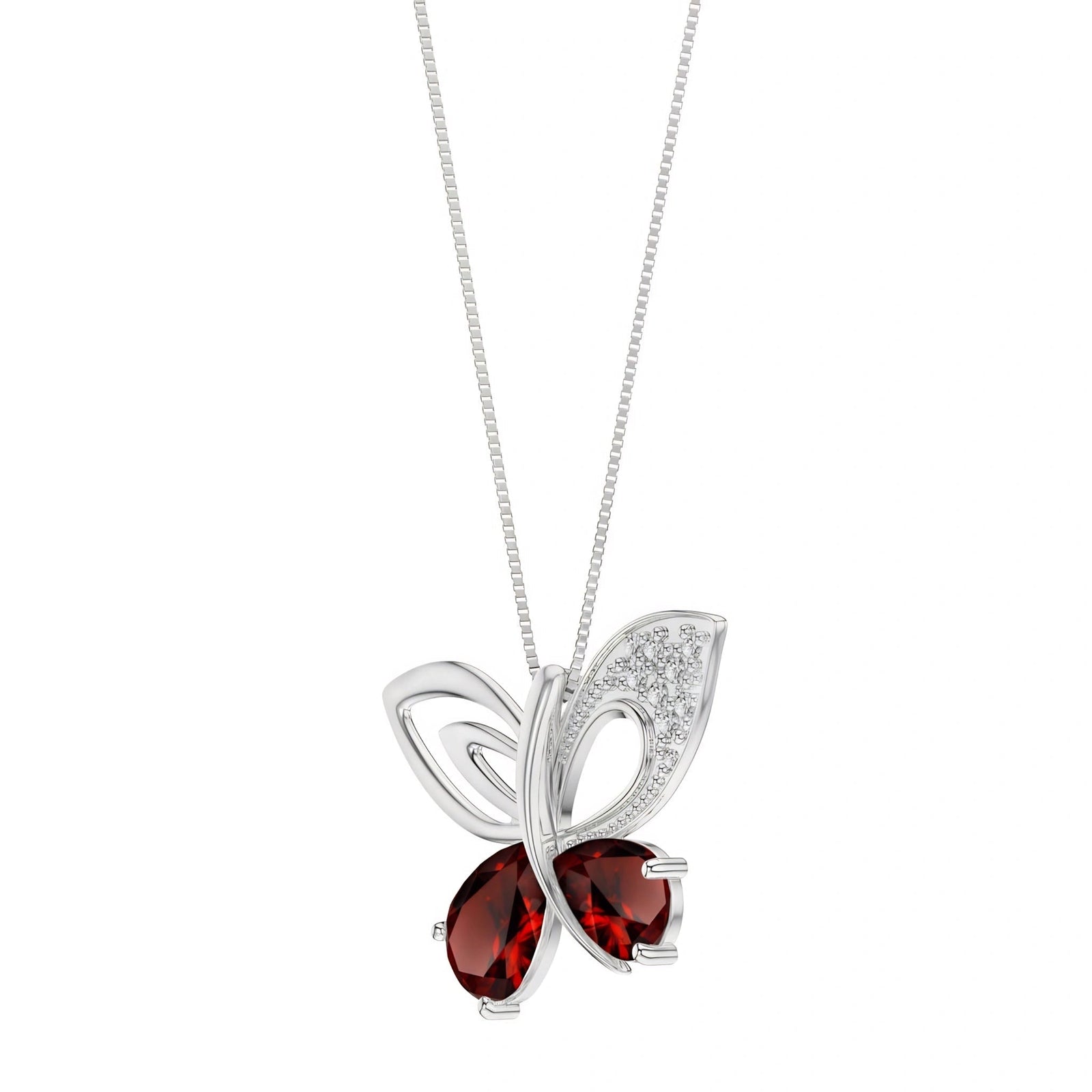 White Gold Classic Pendant Necklace Garnet 10K — Fedora