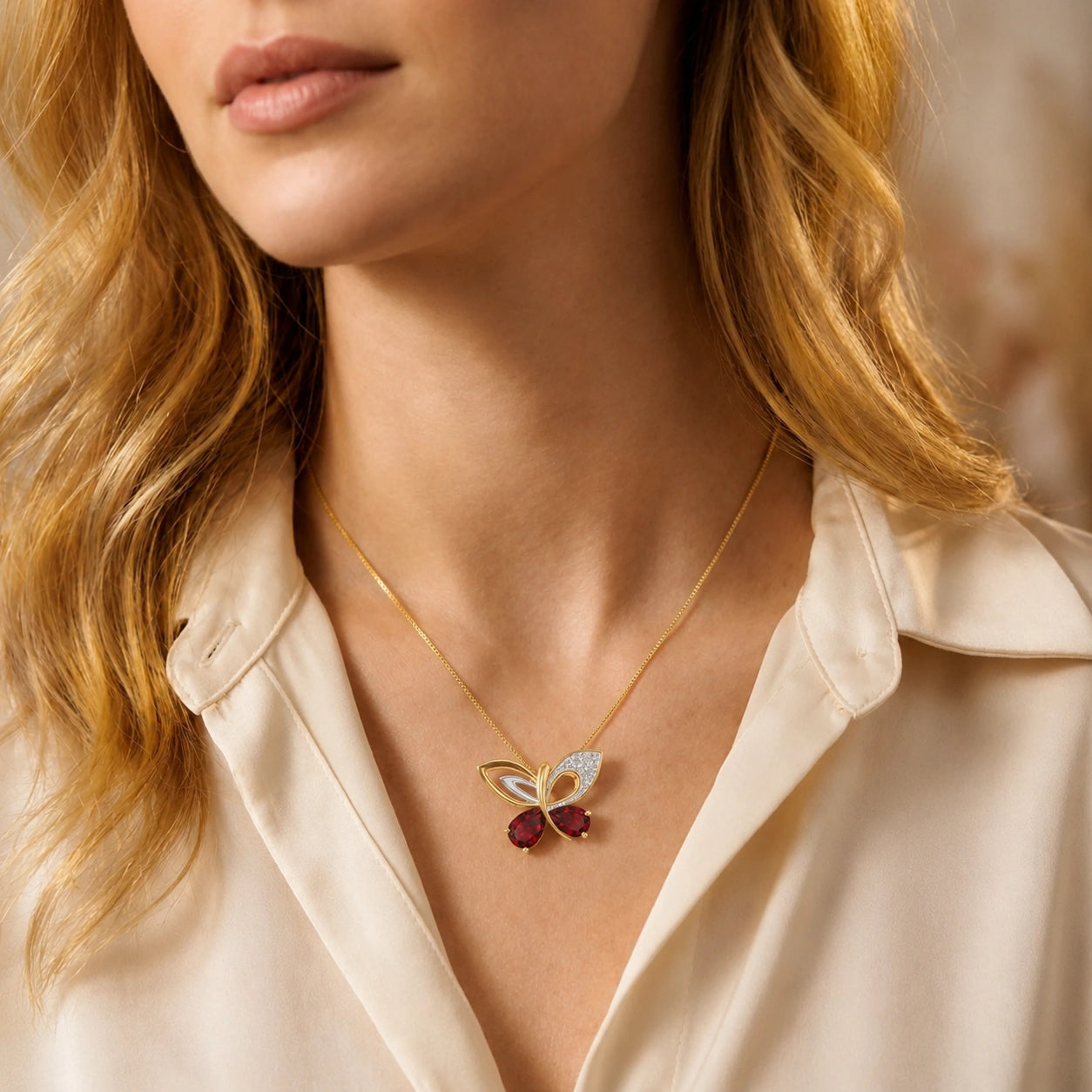 Yellow Gold Classic Pendant Necklace Garnet 10K — Fedora
