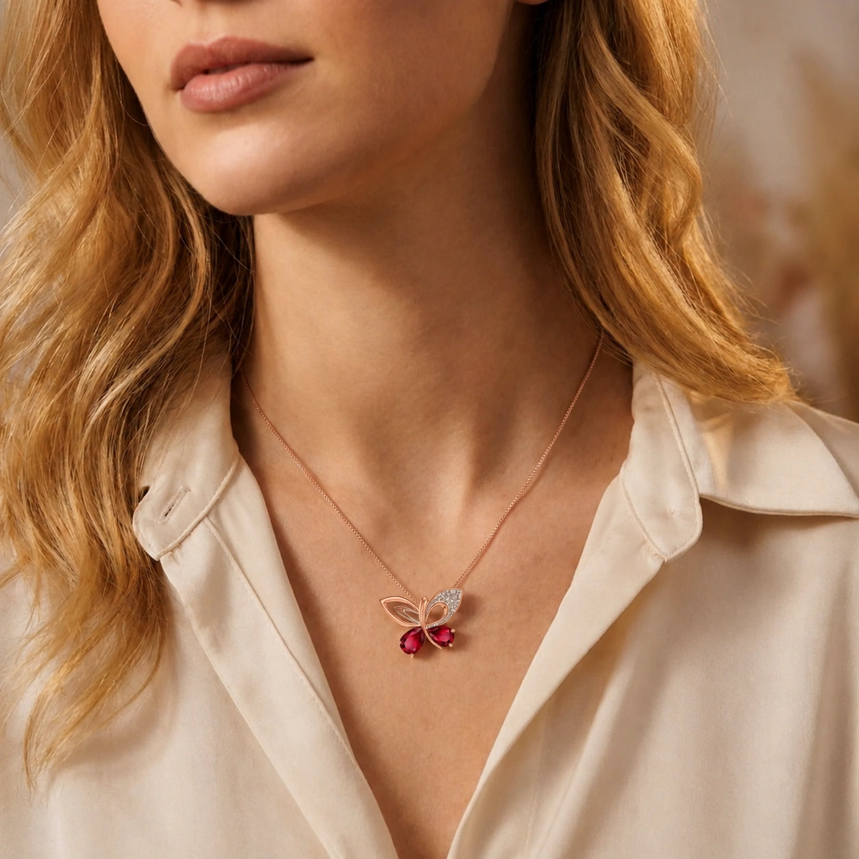 Rose Gold Classic Pendant Necklace Ruby 10K — Fedora