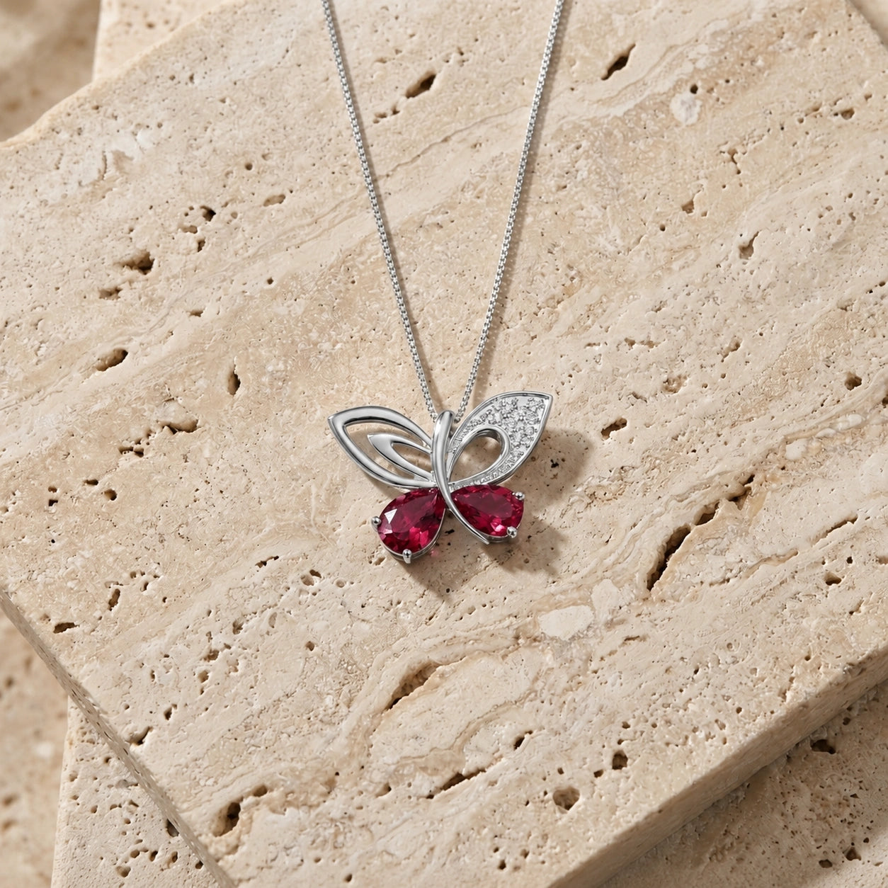 White Gold Classic Pendant Necklace Ruby 10K — Fedora