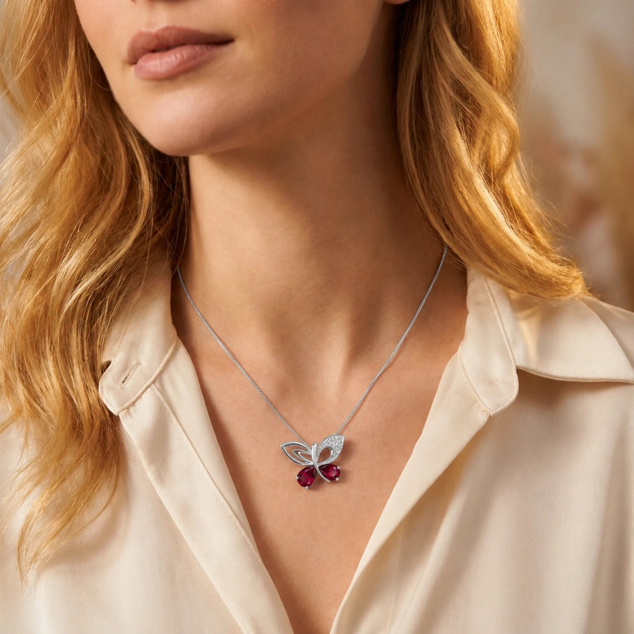 White Gold Classic Pendant Necklace Ruby 10K — Fedora