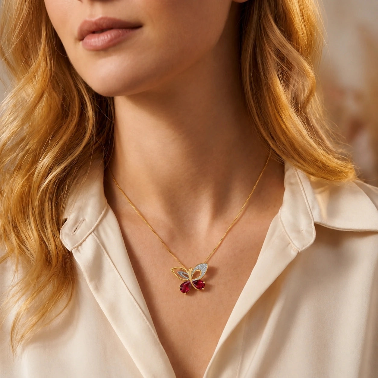 Yellow Gold Classic Pendant Necklace Ruby 10K — Fedora