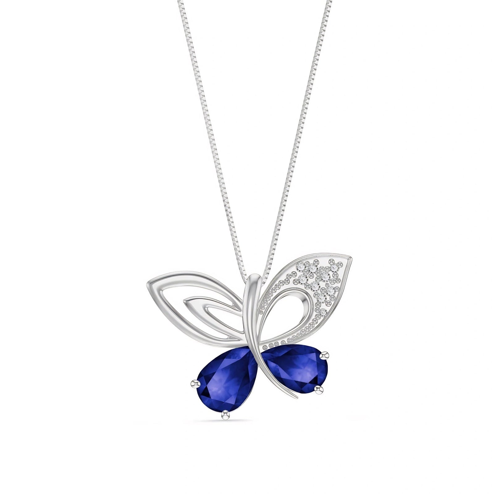 White Gold Classic Pendant Necklace Sapphire 10K — Fedora