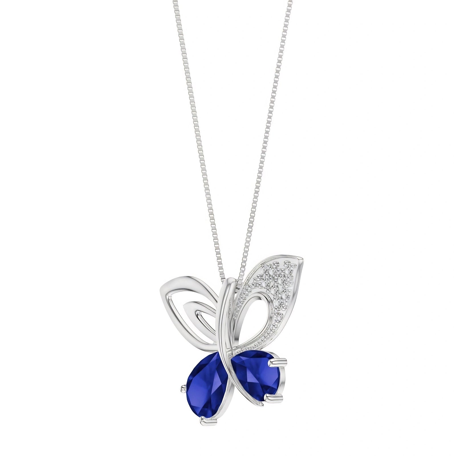 White Gold Classic Pendant Necklace Sapphire 10K — Fedora