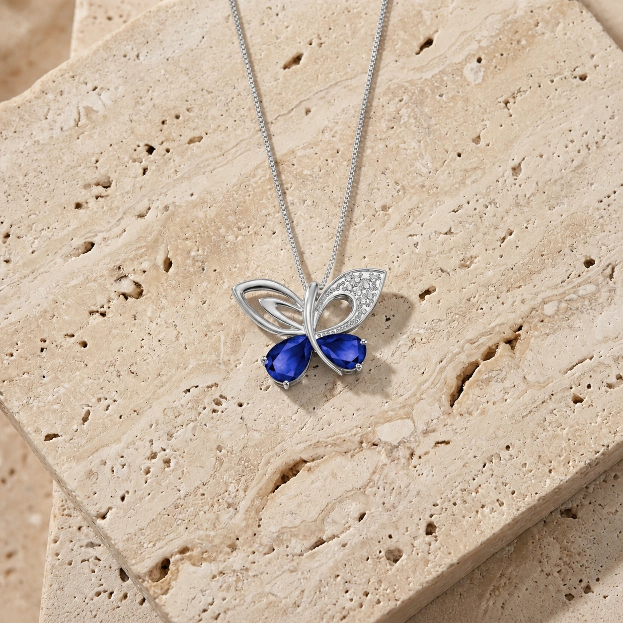 White Gold Classic Pendant Necklace Sapphire 10K — Fedora
