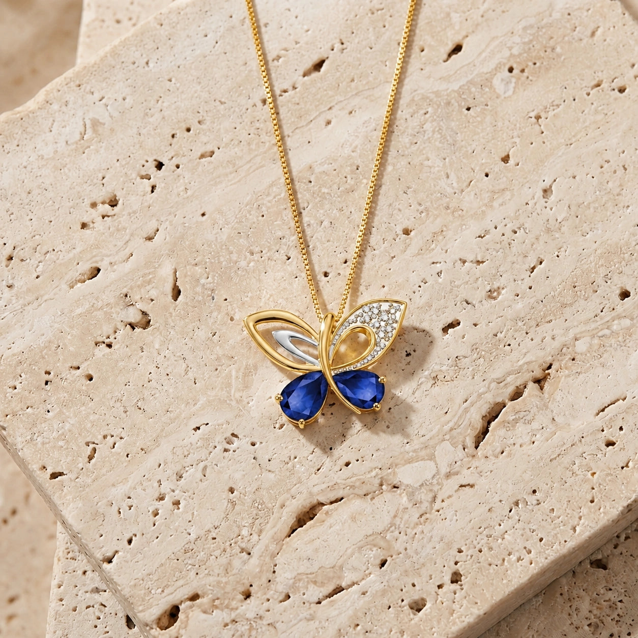 Yellow Gold Classic Pendant Necklace Sapphire 10K — Fedora