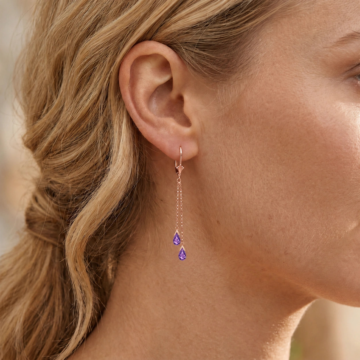 Rose Gold Earrings Amethyst 10K — Giuditta