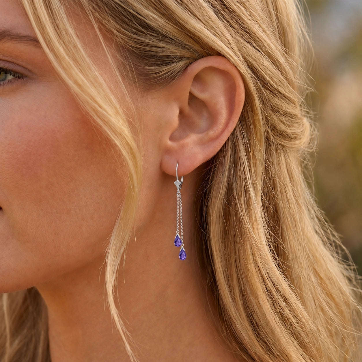 White Gold Earrings Amethyst 10K — Giuditta