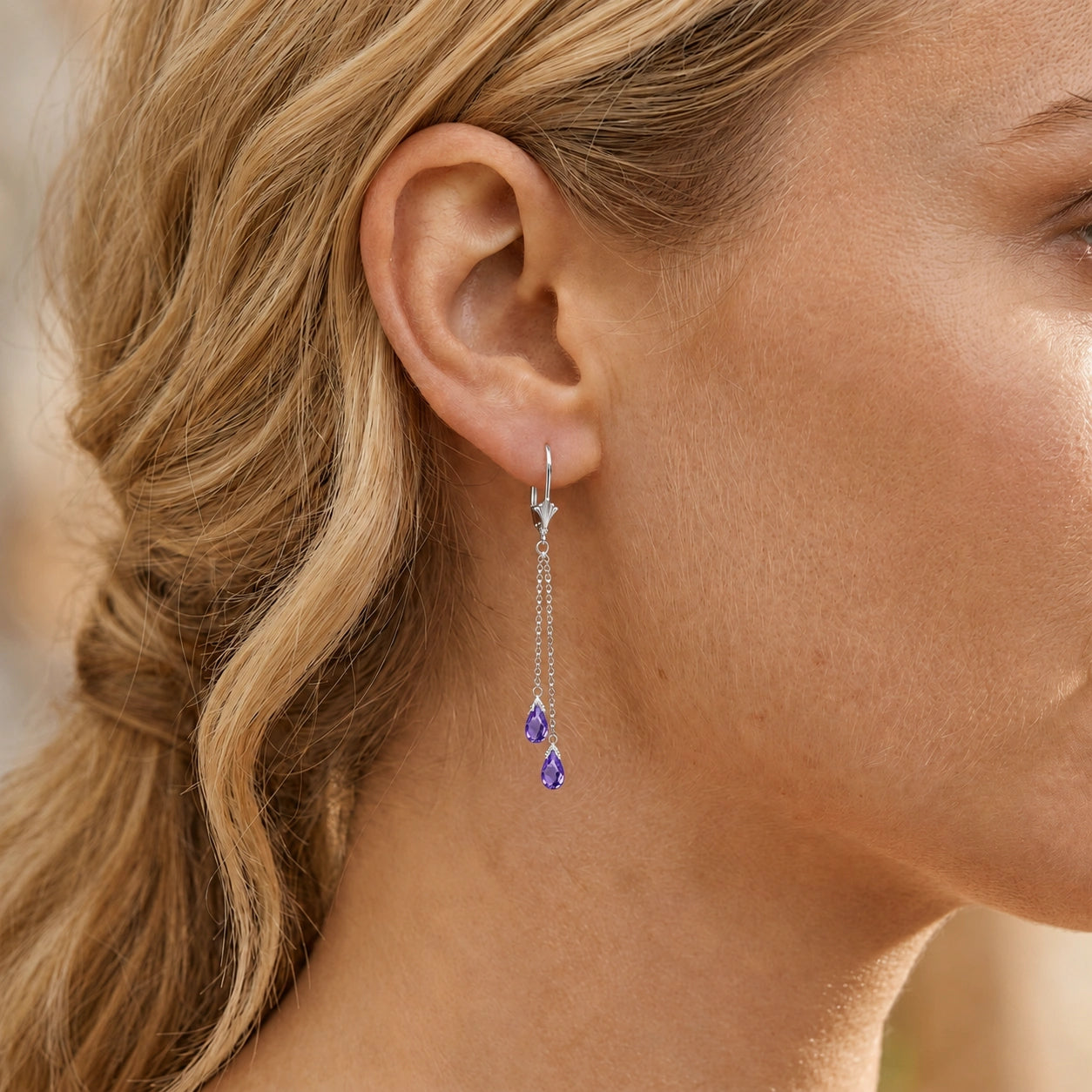 White Gold Earrings Amethyst 10K — Giuditta