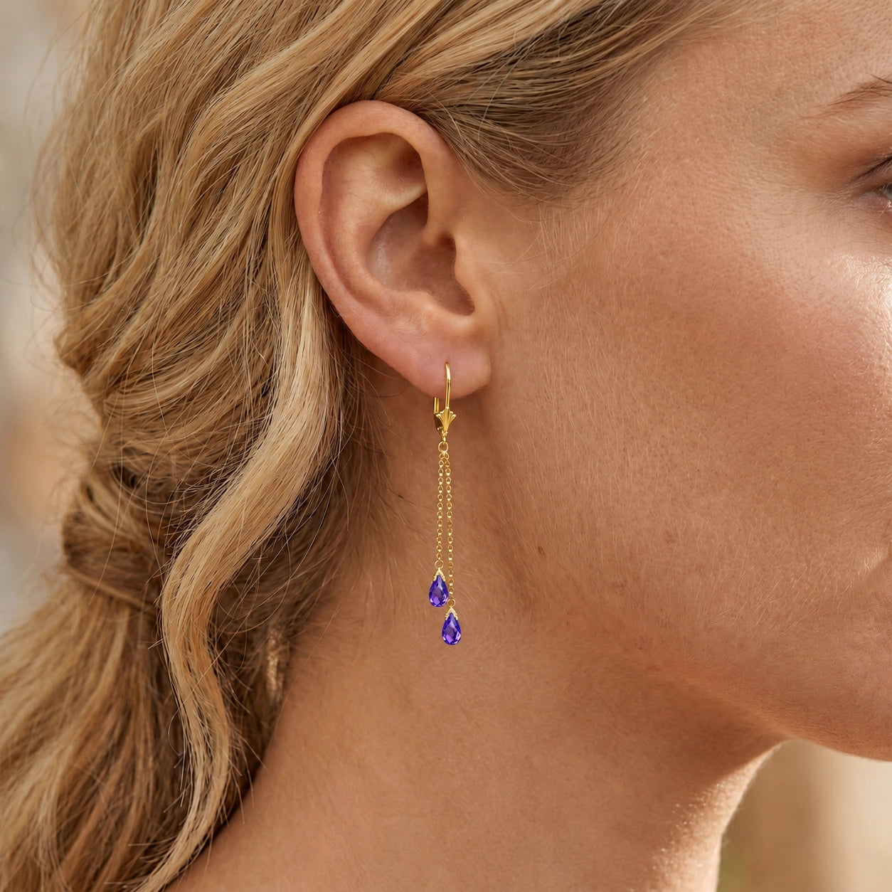 Yellow Gold Earrings Amethyst 10K — Giuditta