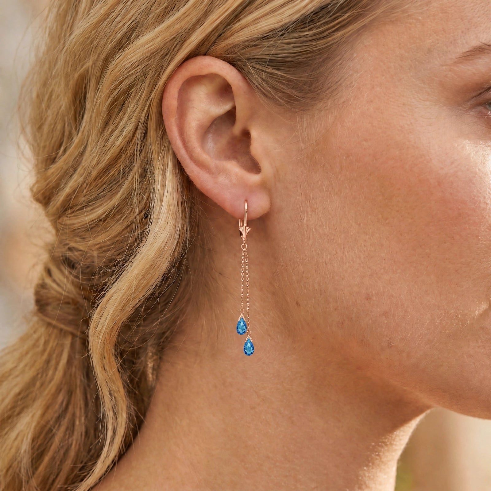 Rose Gold Earrings Blue Topaz 10K — Giuditta