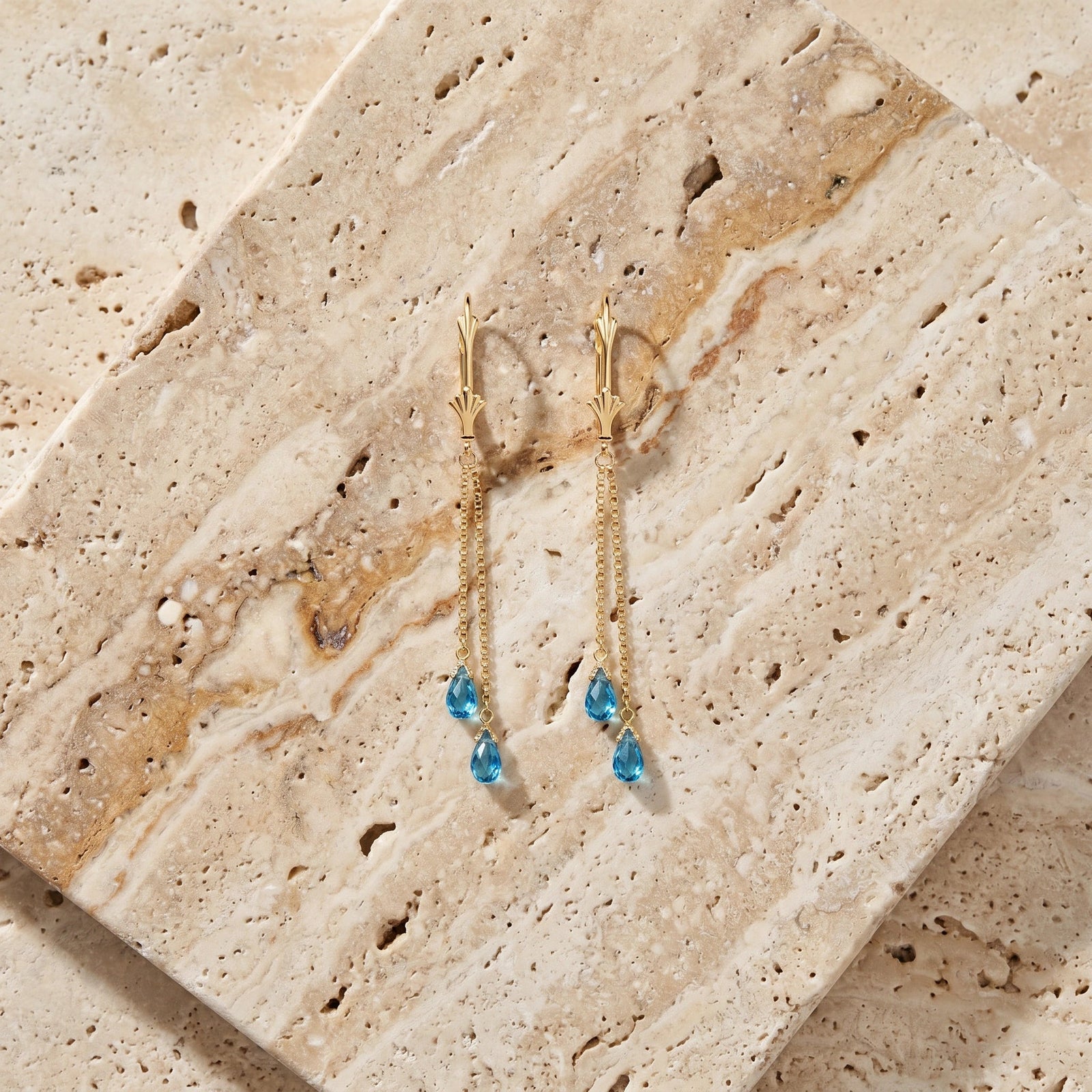 Yellow Gold Earrings Blue Topaz 10K — Giuditta
