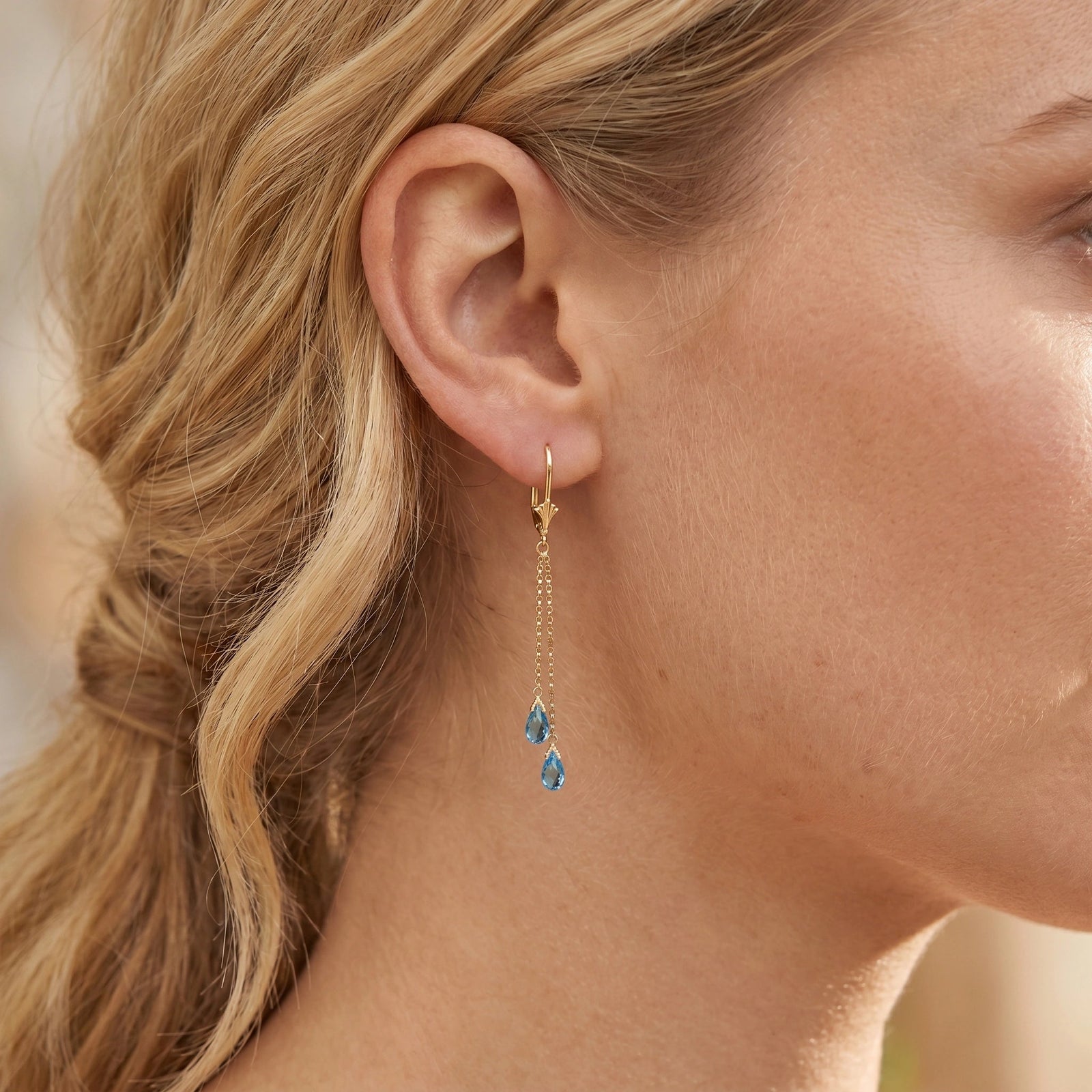 Yellow Gold Earrings Blue Topaz 10K — Giuditta