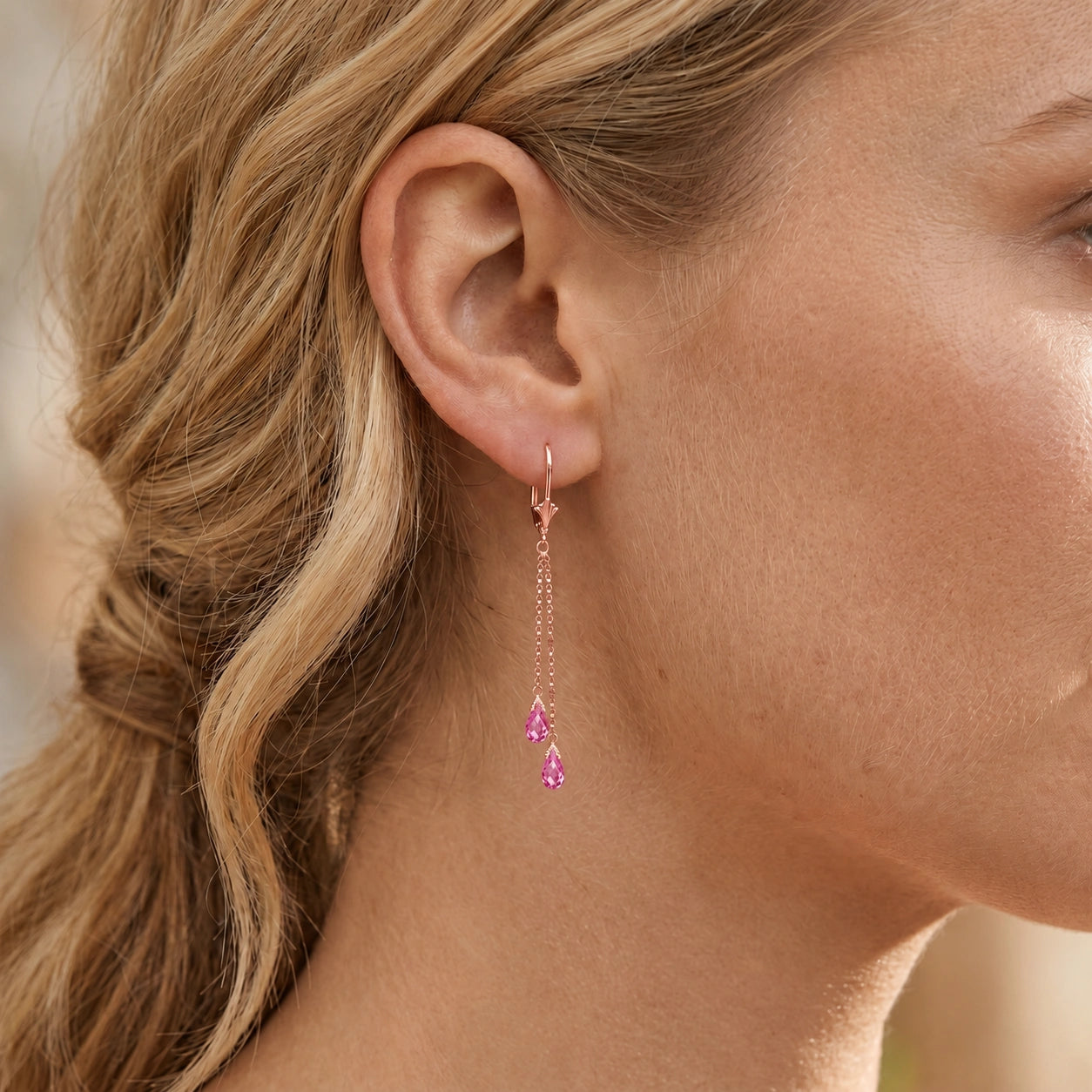 Rose Gold Earrings Pink Topaz 10K — Giuditta