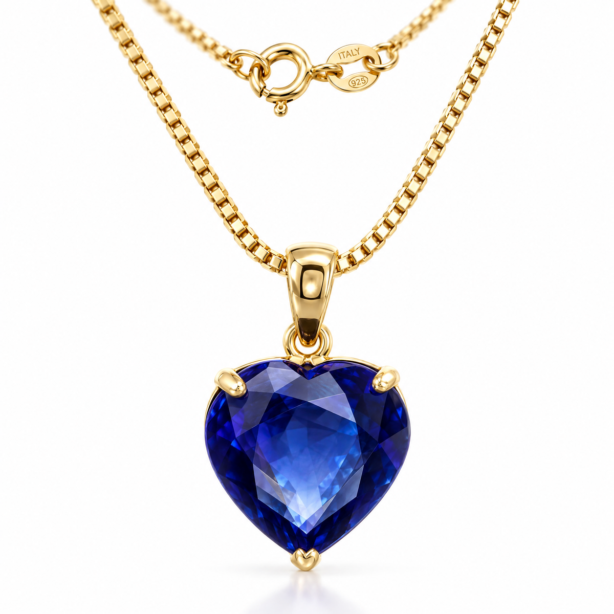 Yellow Gold Giuseppa lab-grown sapphire necklace, shown with chain and clasp detail.