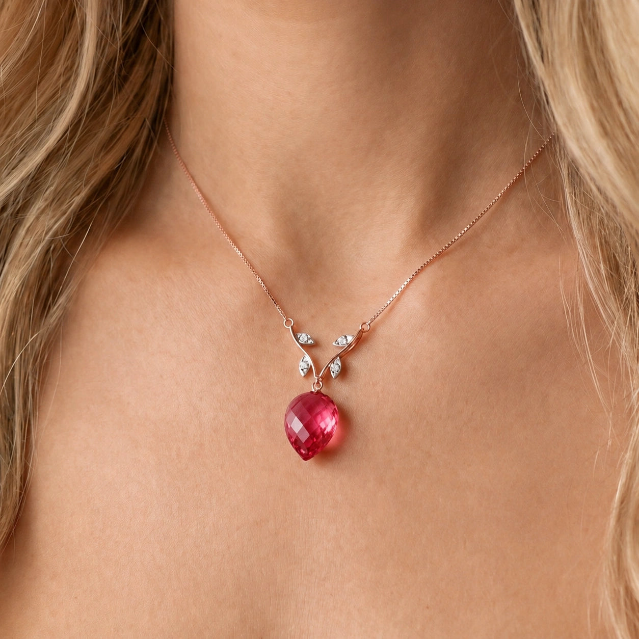 Rose Gold Pendant Necklace Ruby 10K — Crescenza