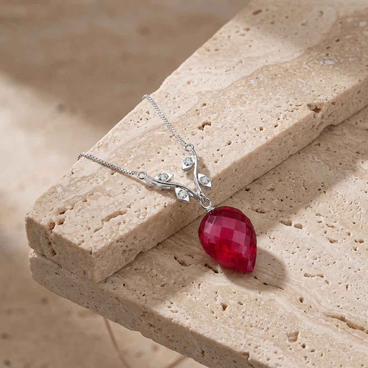 White Gold Pendant Necklace Ruby 10K — Crescenza