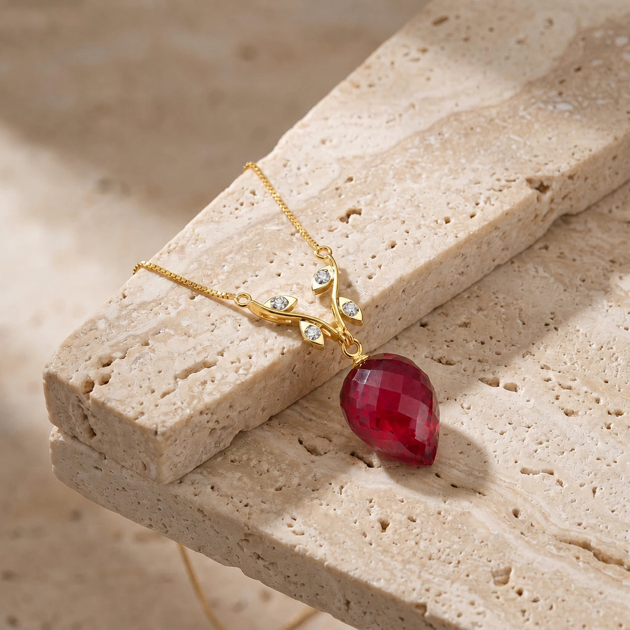 Yellow Gold Pendant Necklace Ruby 10K — Crescenza