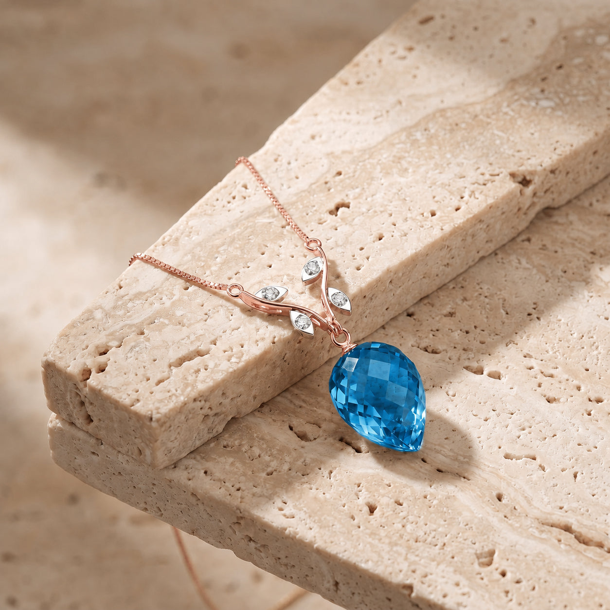 Rose Gold Pendant Necklace Sapphire 10K — Crescenza