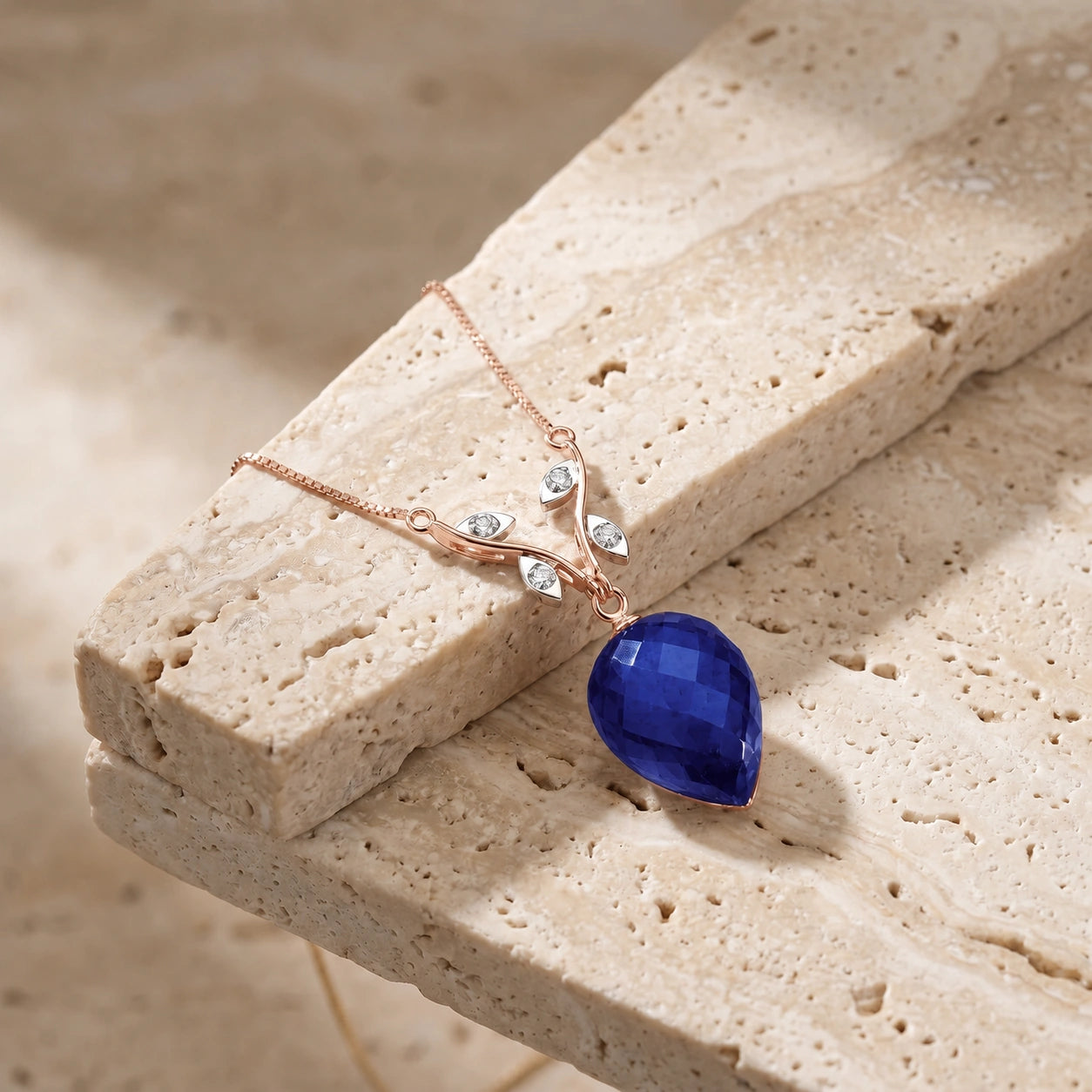 Rose Gold Pendant Necklace Sapphire 10K — Crescenza