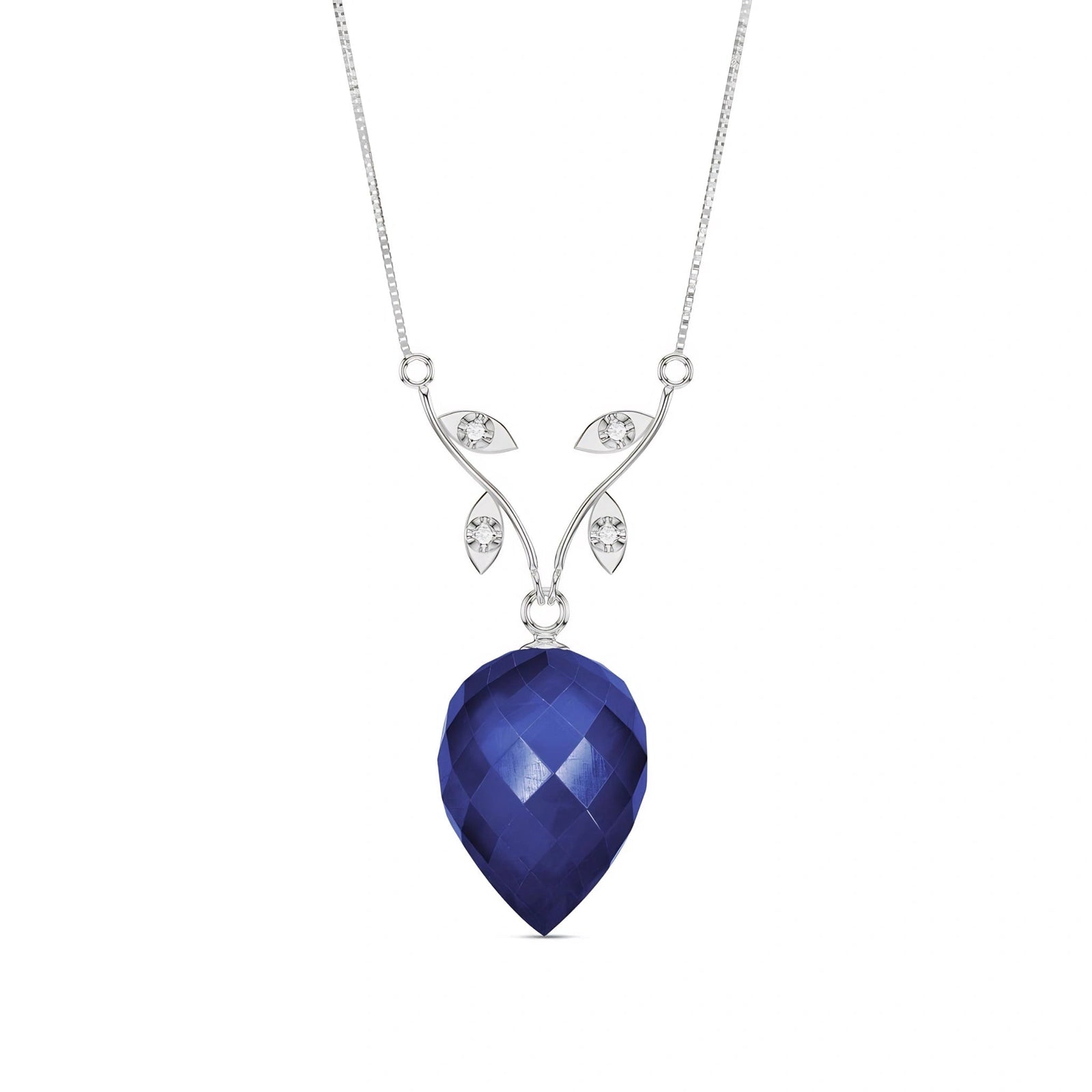 White Gold Pendant Necklace Sapphire 10K — Crescenza