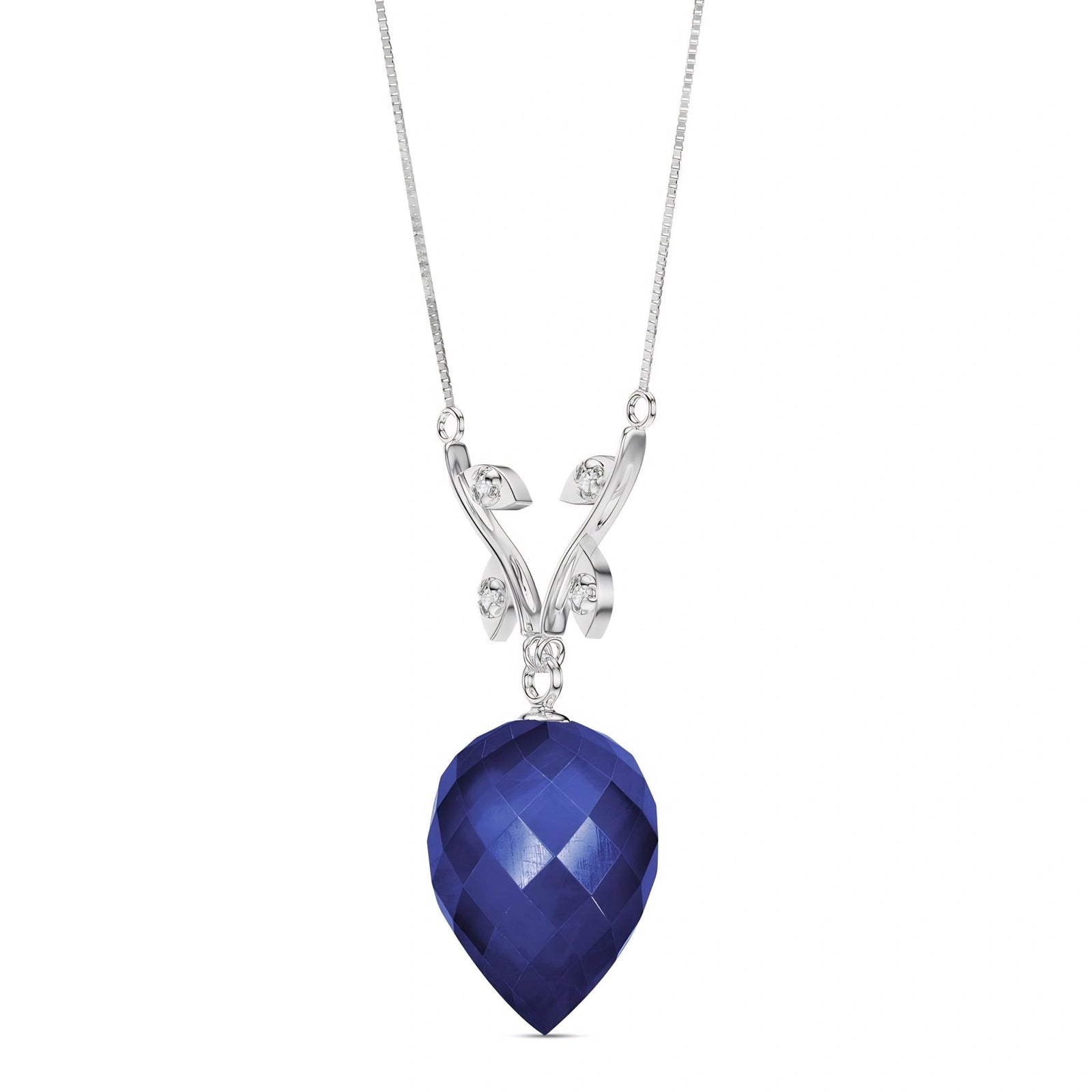 White Gold Pendant Necklace Sapphire 10K — Crescenza