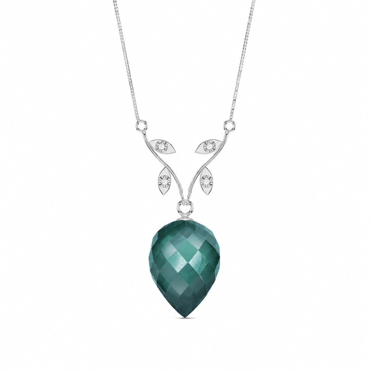 White Gold Pendant Necklace Emerald 10K — Crescenza