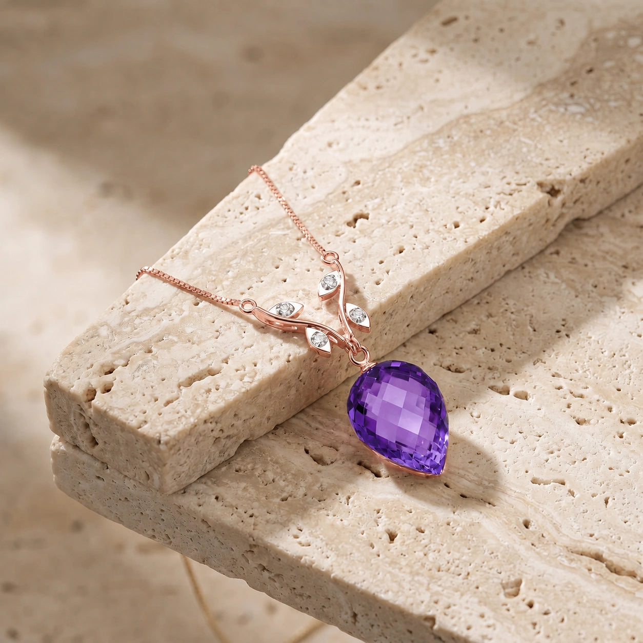 Rose Gold Pendant Necklace Amethyst 10K — Crescenza
