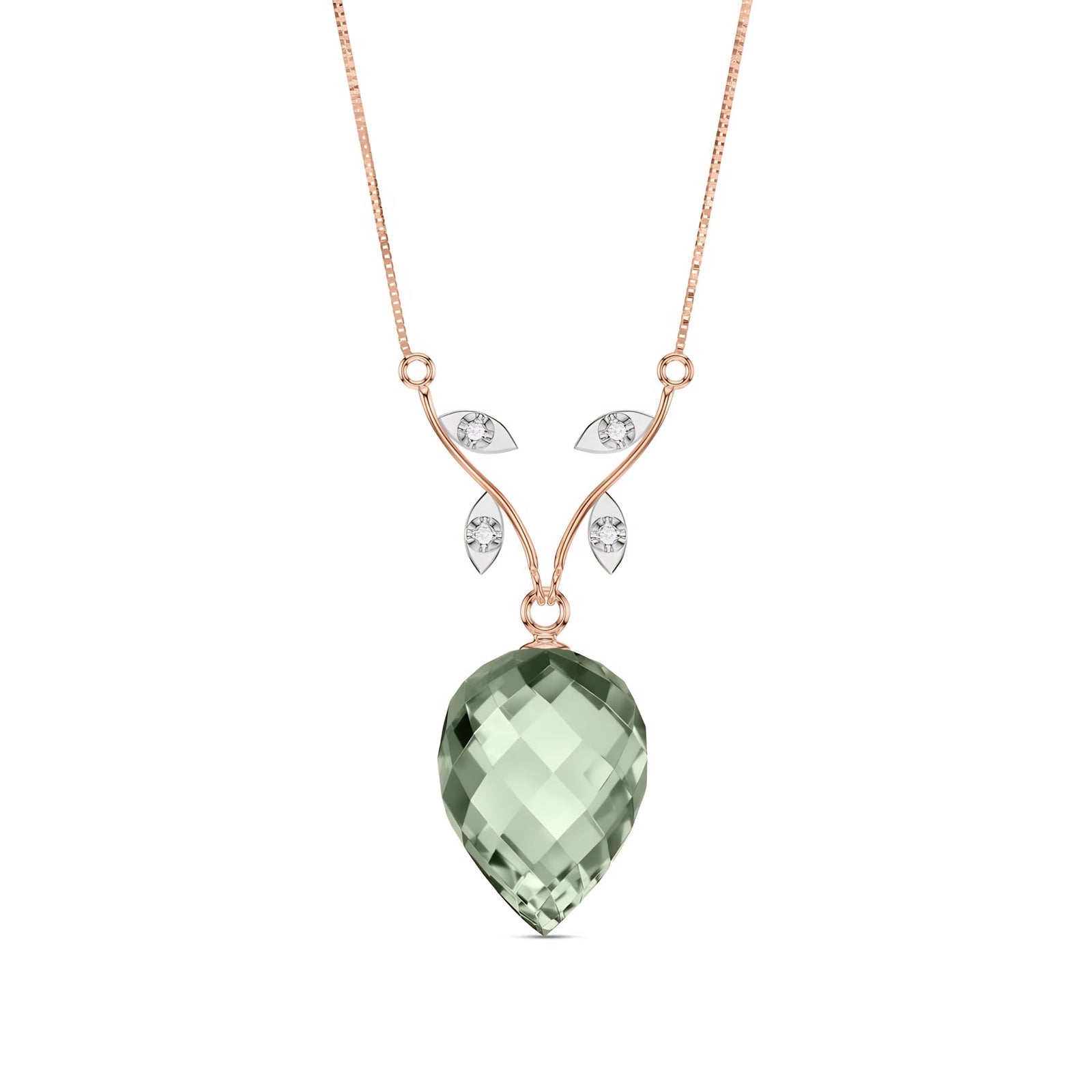 Rose Gold Pendant Necklace Green Amethyst 10K — Crescenza