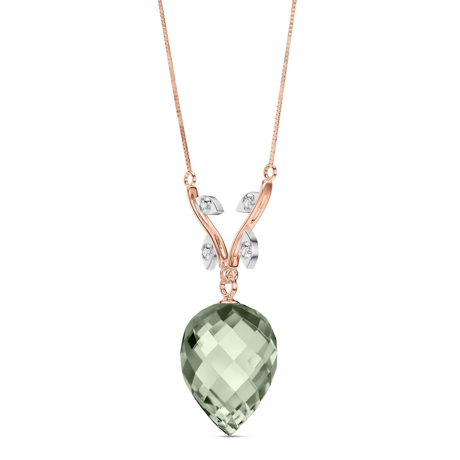 Rose Gold Pendant Necklace Green Amethyst 10K — Crescenza