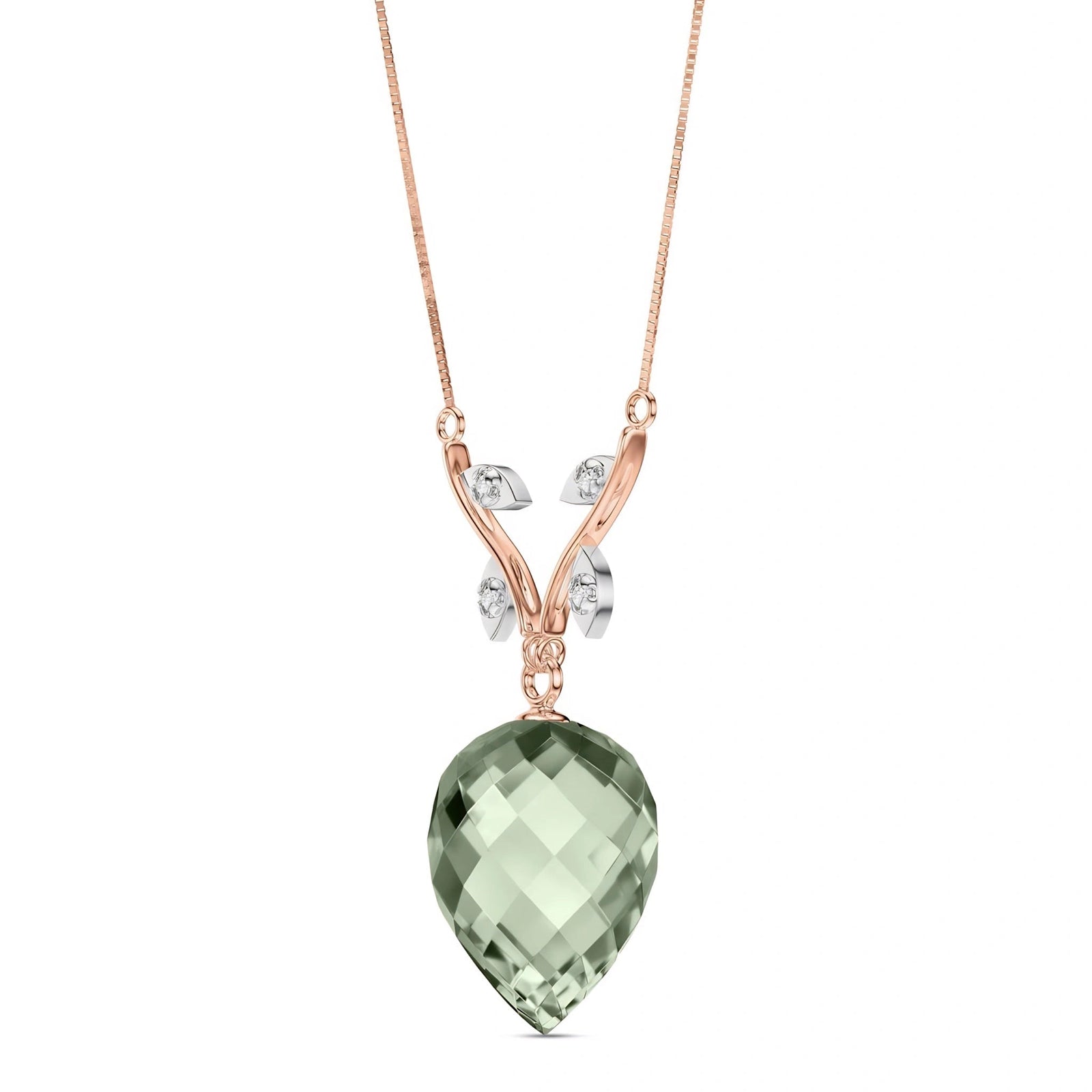 Rose Gold Pendant Necklace Green Amethyst 10K — Crescenza
