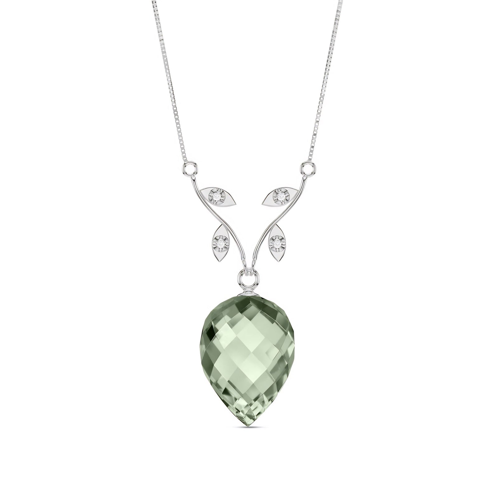 White Gold Pendant Necklace Green Amethyst 10K — Crescenza