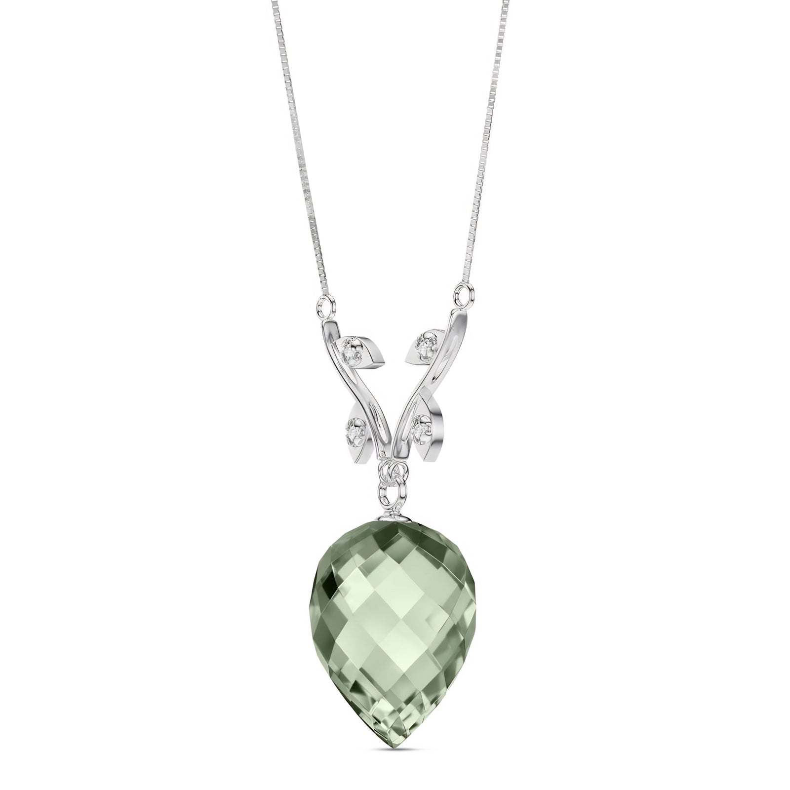 White Gold Pendant Necklace Green Amethyst 10K — Crescenza