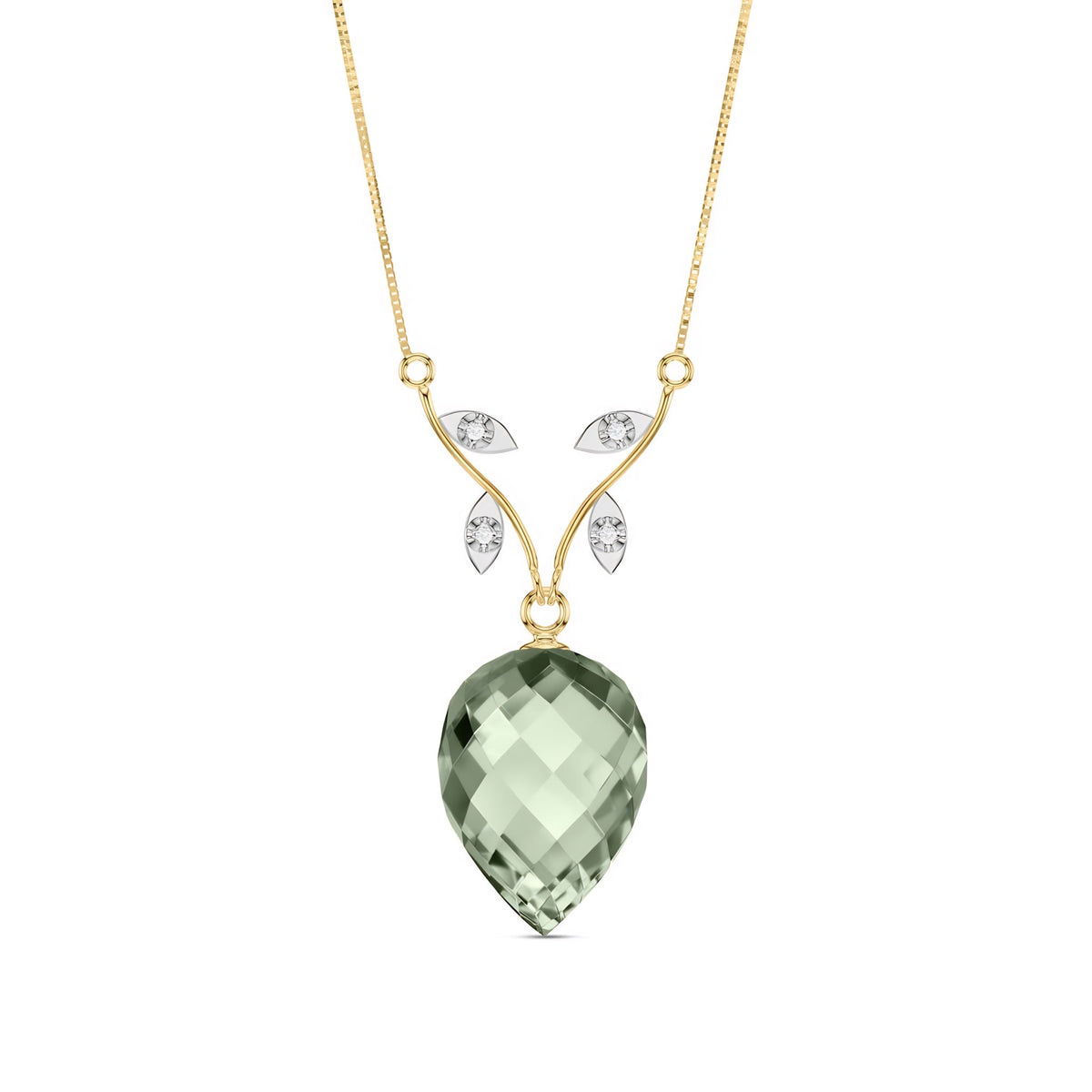 Yellow Gold Pendant Necklace Green Amethyst 10K — Crescenza