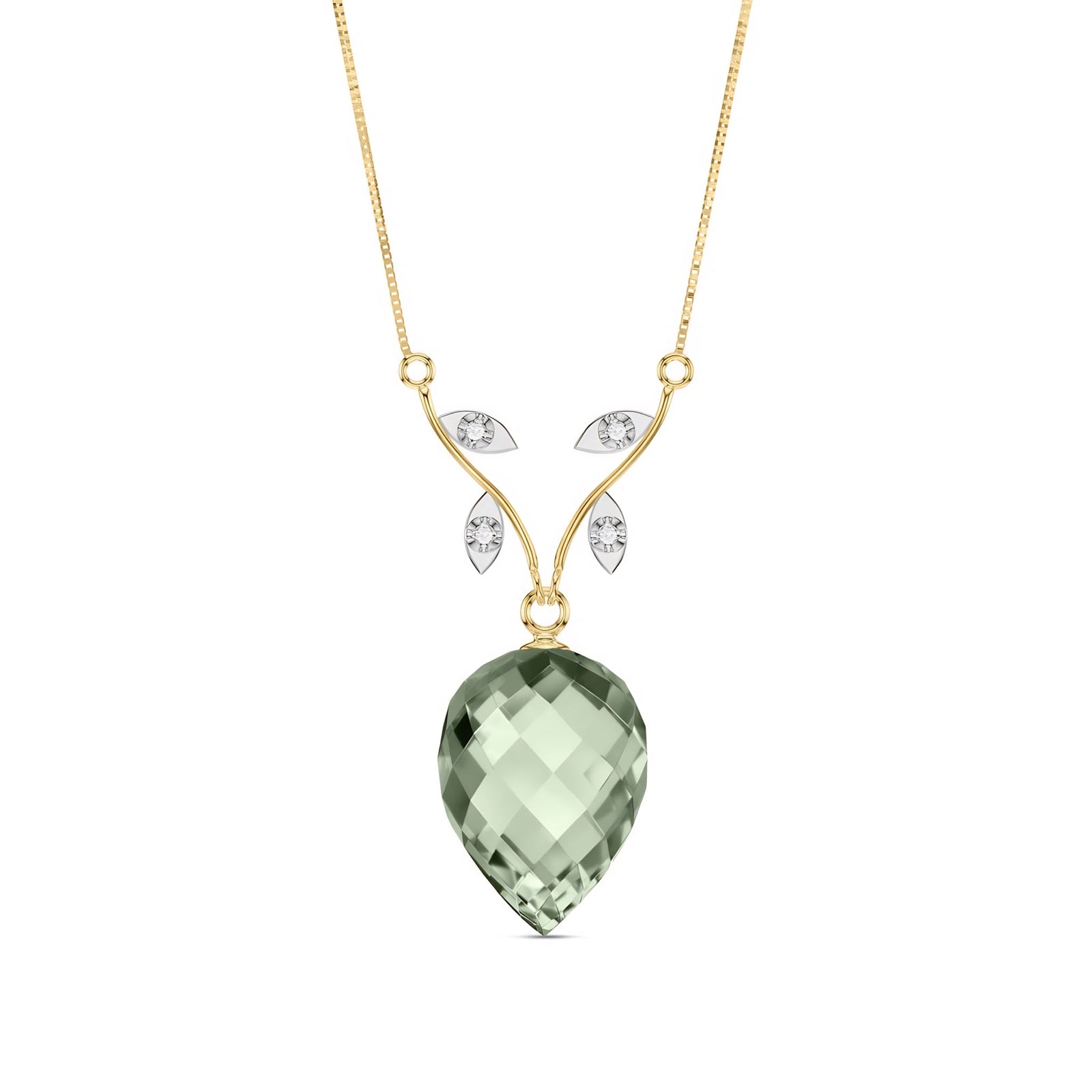 Yellow Gold Pendant Necklace Green Amethyst 10K — Crescenza