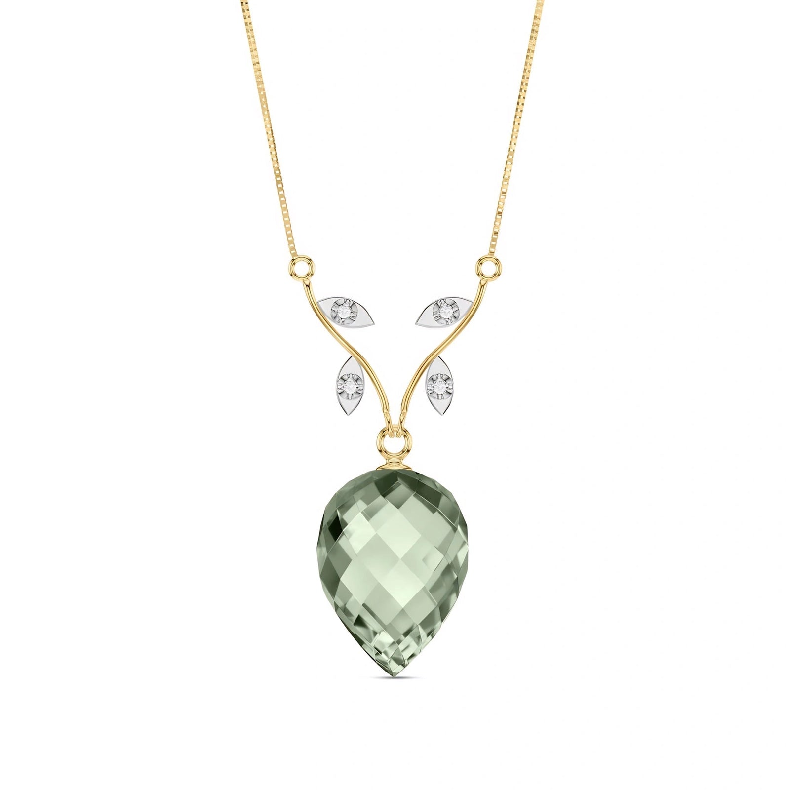 Yellow Gold Pendant Necklace Green Amethyst 10K — Crescenza