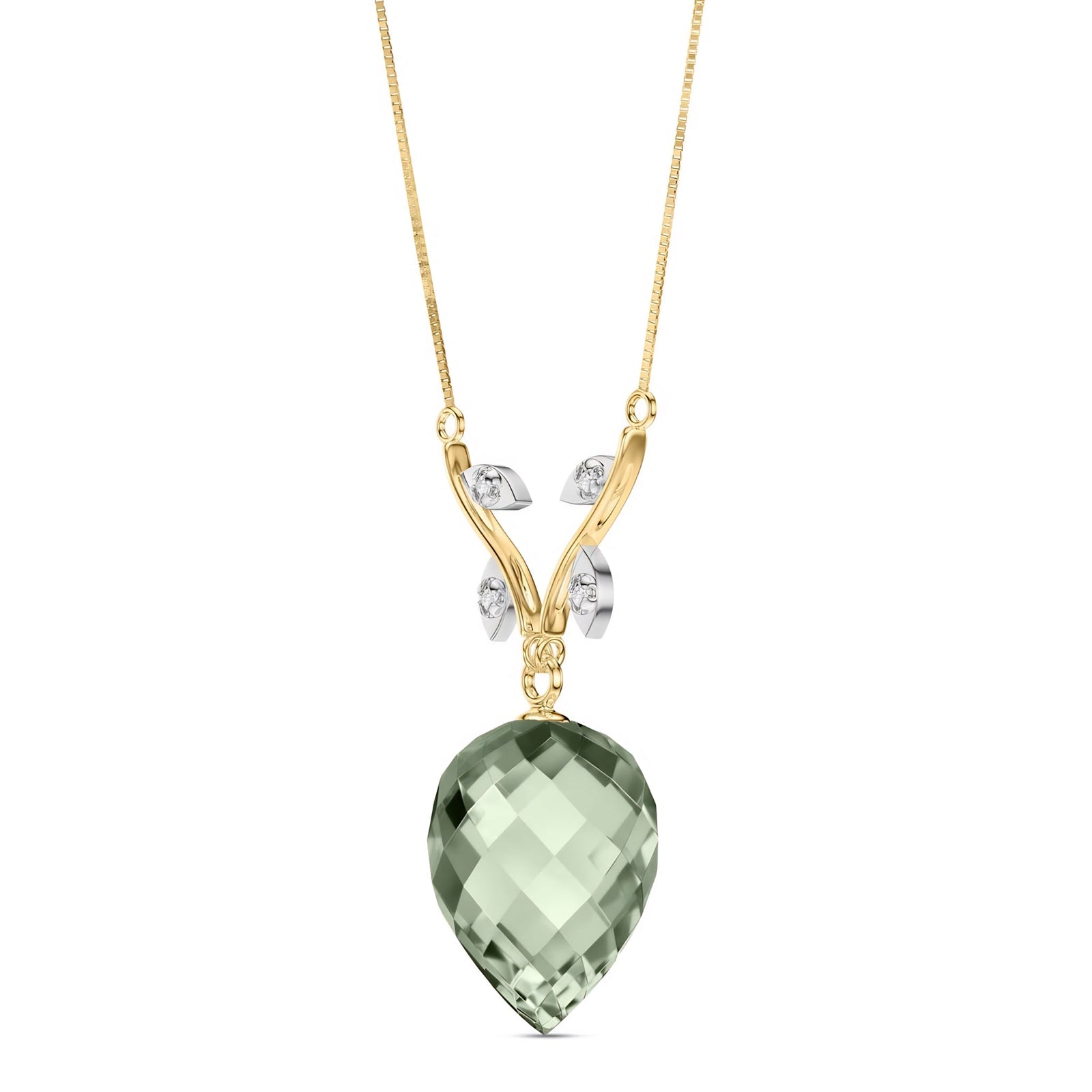 Yellow Gold Pendant Necklace Green Amethyst 10K — Crescenza