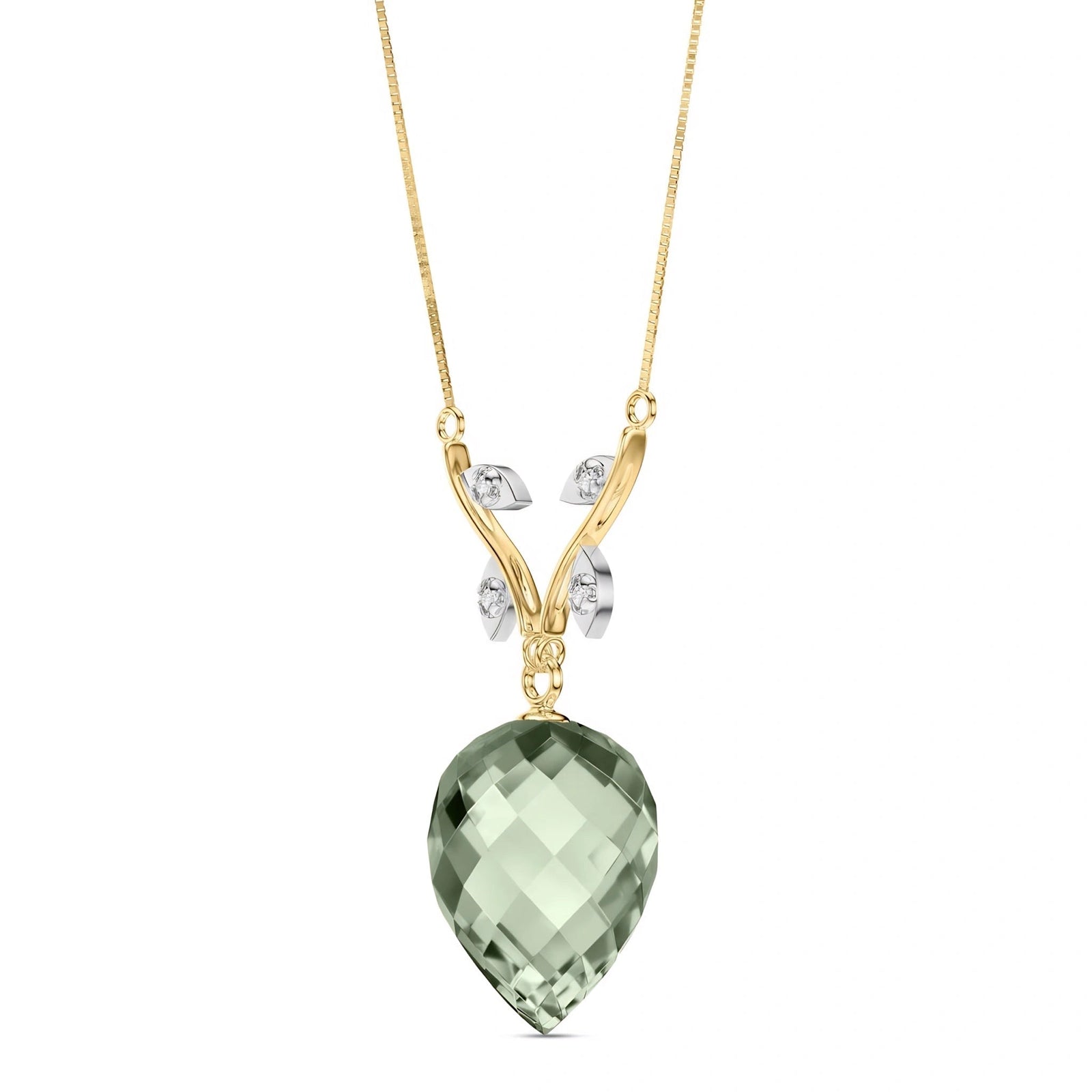Yellow Gold Pendant Necklace Green Amethyst 10K — Crescenza