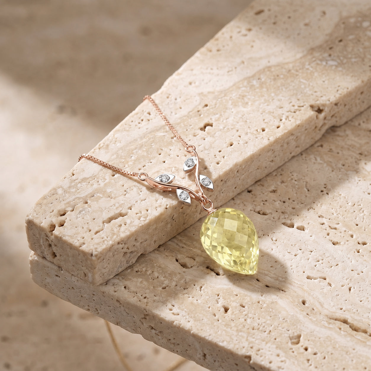 Rose Gold Pendant Necklace Citrine 10K — Crescenza