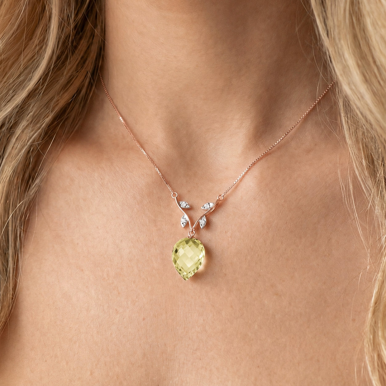 Rose Gold Pendant Necklace Citrine 10K — Crescenza