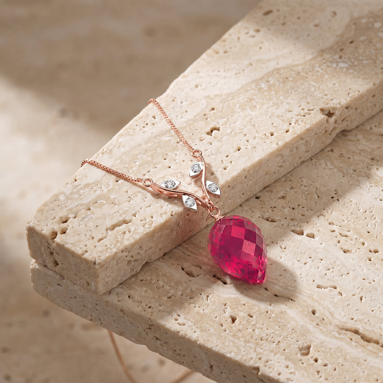 Rose Gold Pendant Necklace Blue Topaz 10K — Crescenza