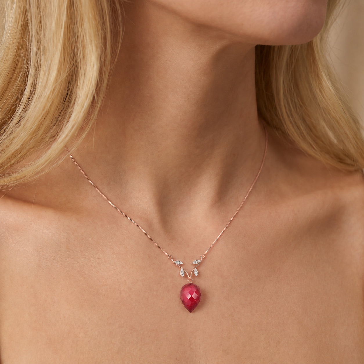 Rose Gold Pendant Necklace Blue Topaz 10K — Crescenza