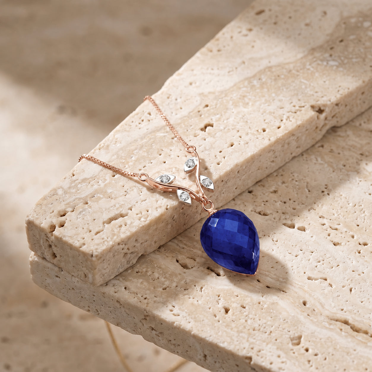 Rose Gold Pendant Necklace White Topaz 10K — Crescenza