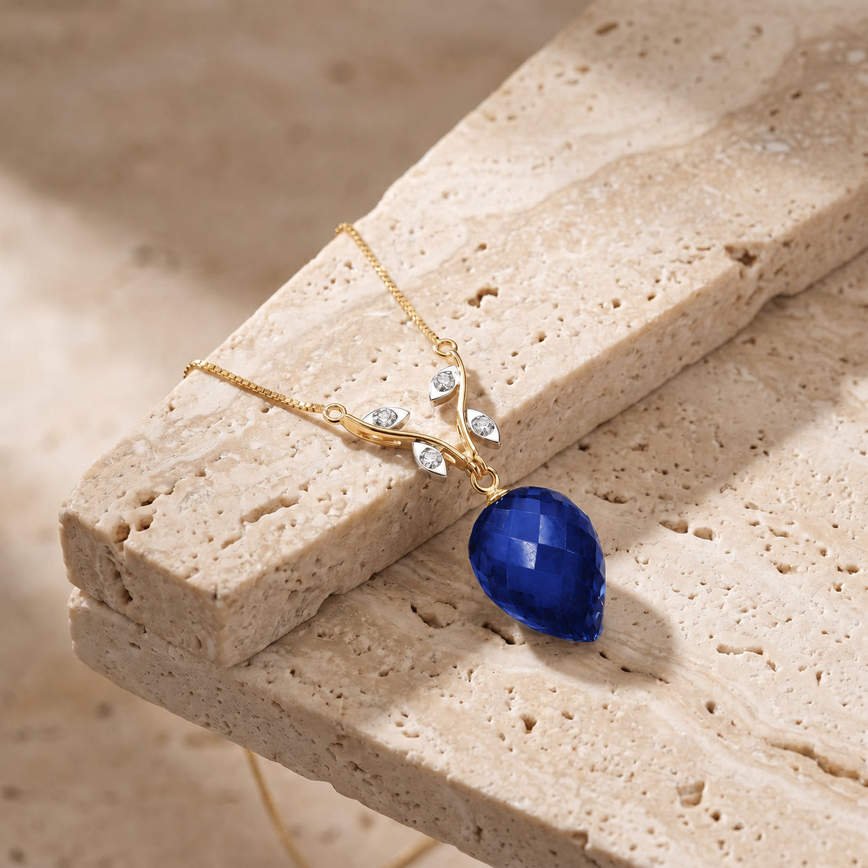 Yellow Gold Pendant Necklace White Topaz 10K — Crescenza