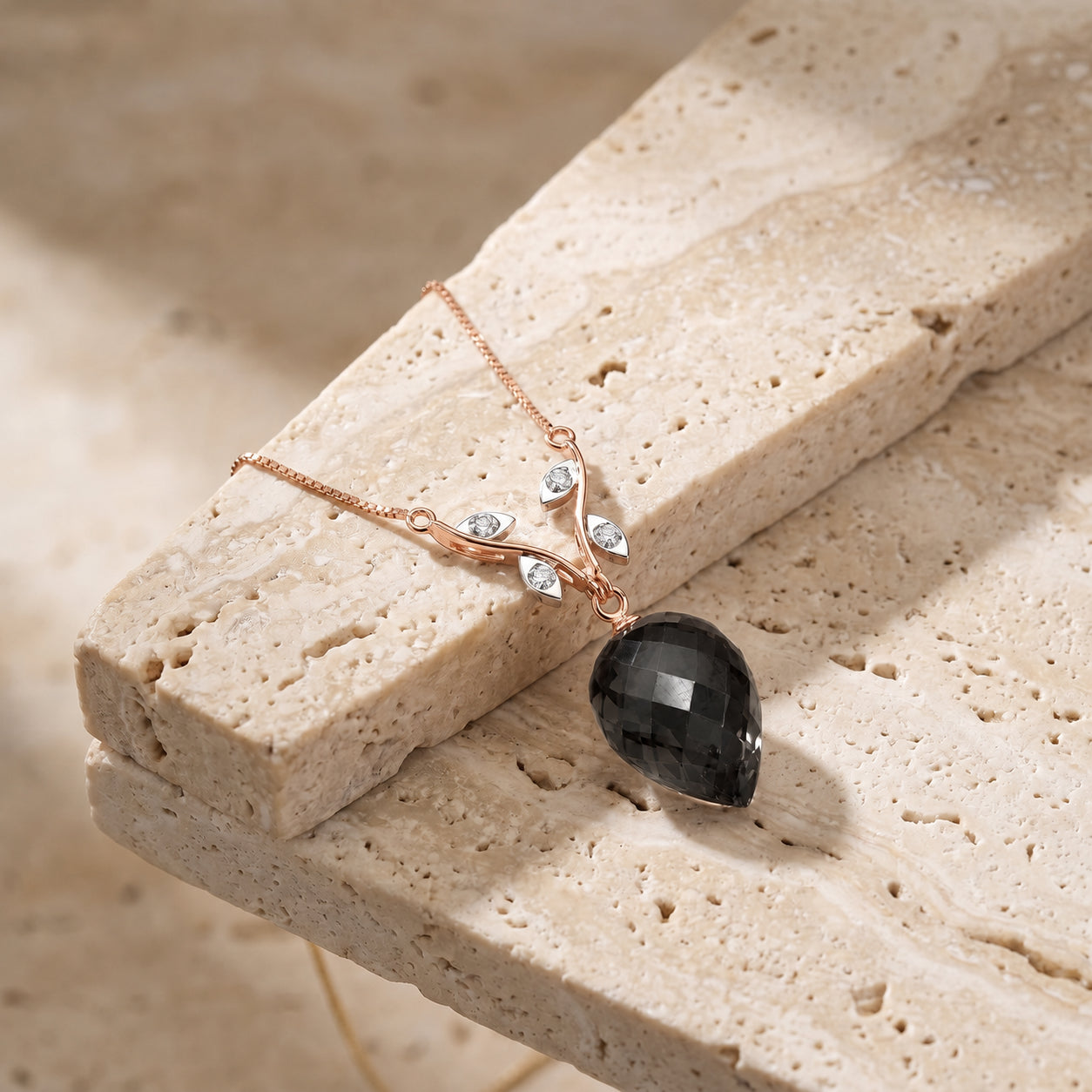 Rose Gold Pendant Necklace Lemon Quartz 10K — Crescenza