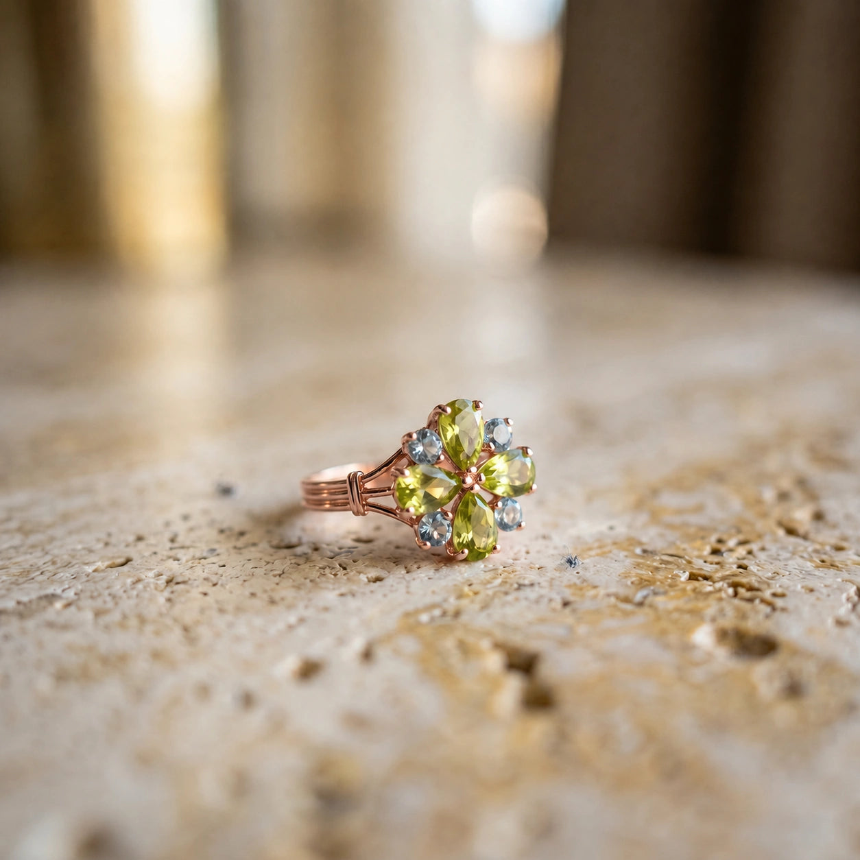 Rose Gold Blue Topaz & Peridot — Gloria