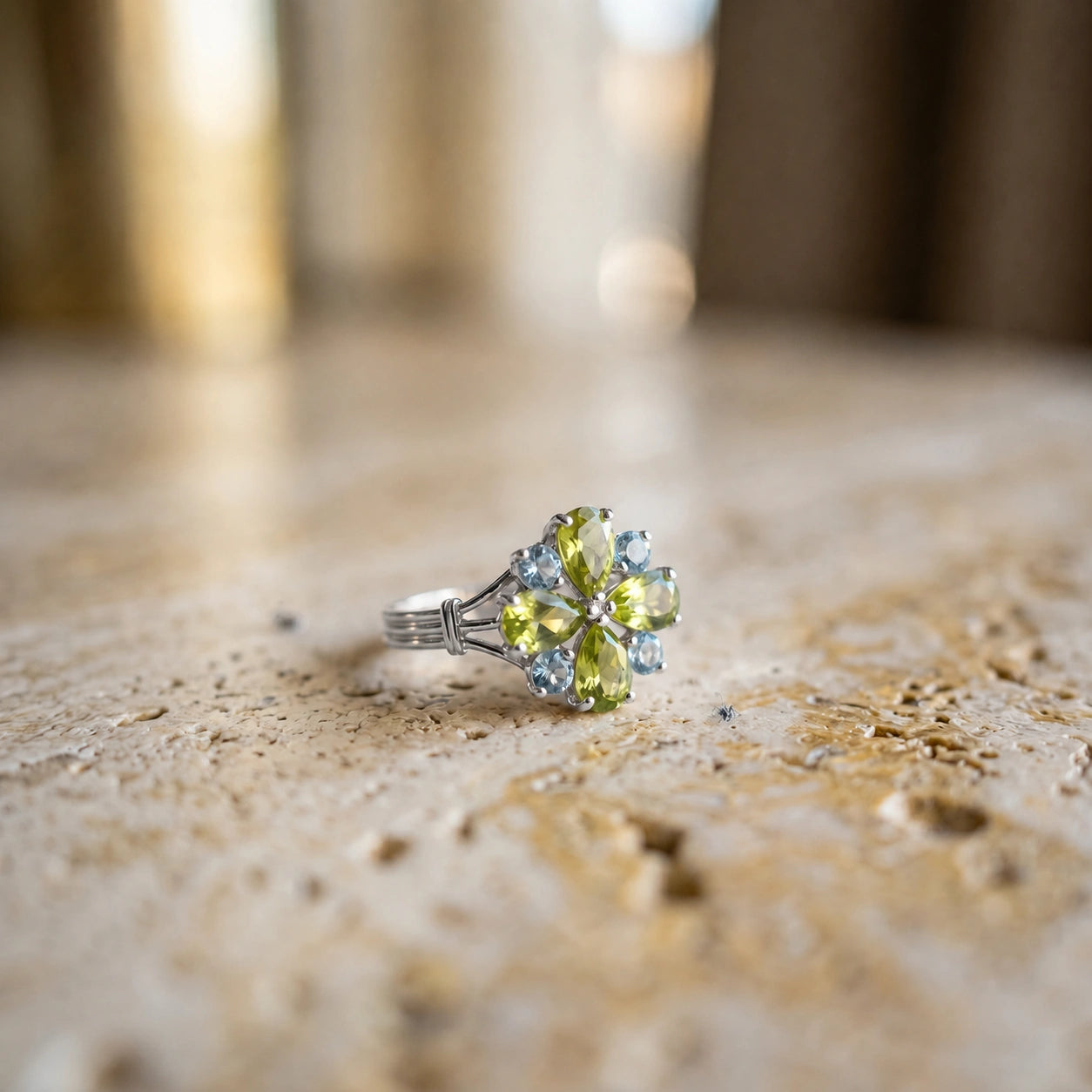 White Gold Blue Topaz & Peridot — Gloria